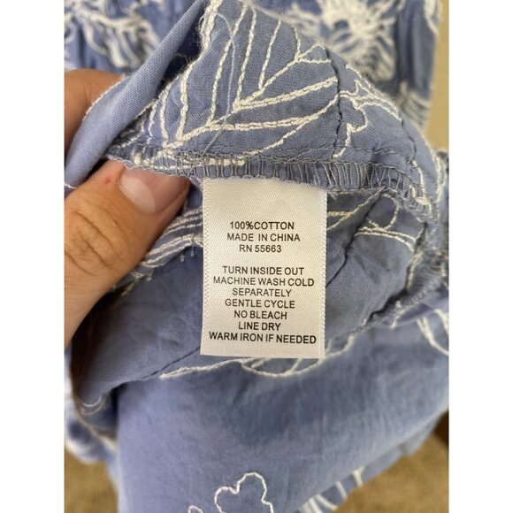 Cynthia Rowley Blue Floral Maxi Dress Cotton L Short Sleeve Smocked Waist Casual - Picture 5 of 7